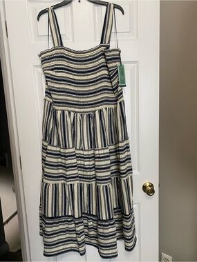 Striped Smocked Tiered Sundress - Navy & Cream New w/Tags